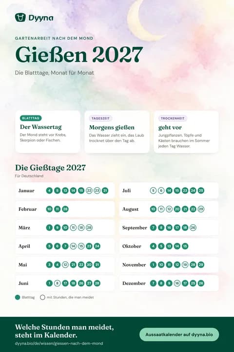 Infografik Gießen 2027: die passenden Tage Monat für Monat