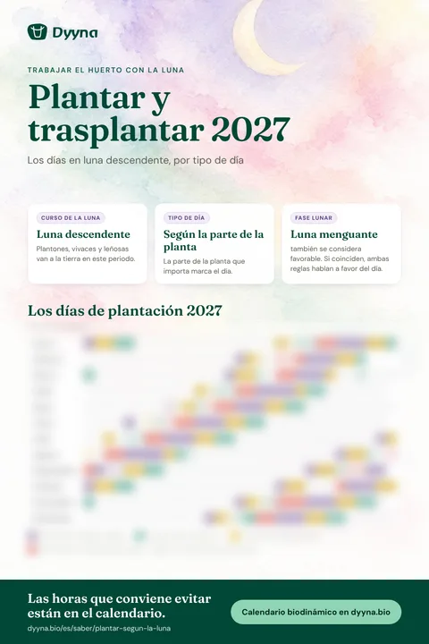 Infografía Plantar y trasplantar 2027: los días adecuados mes a mes