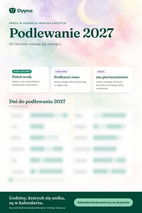 Infografika Podlewanie 2027: odpowiednie dni miesiąc po miesiącu