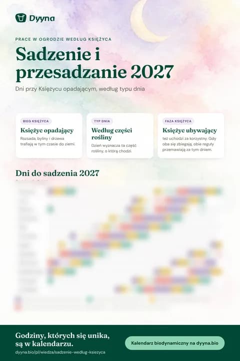 Infografika Sadzenie i przesadzanie 2027: odpowiednie dni miesiąc po miesiącu
