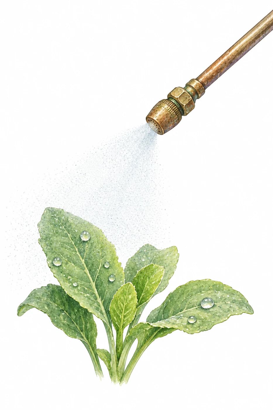 Fine spray mist over leaves