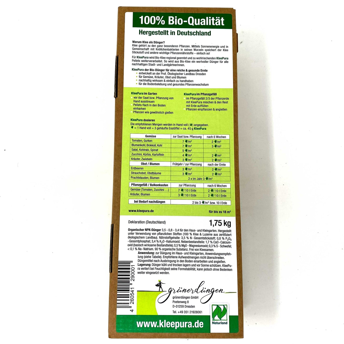 Bio-Dünger KleePura Packung 1,75kg (ca. 18qm)